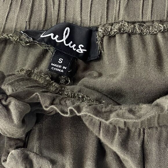 Lulus Small Sebastian Ankle Pants Elastic Drawstring Waist Pockets Olive Green - Picture 5 of 7